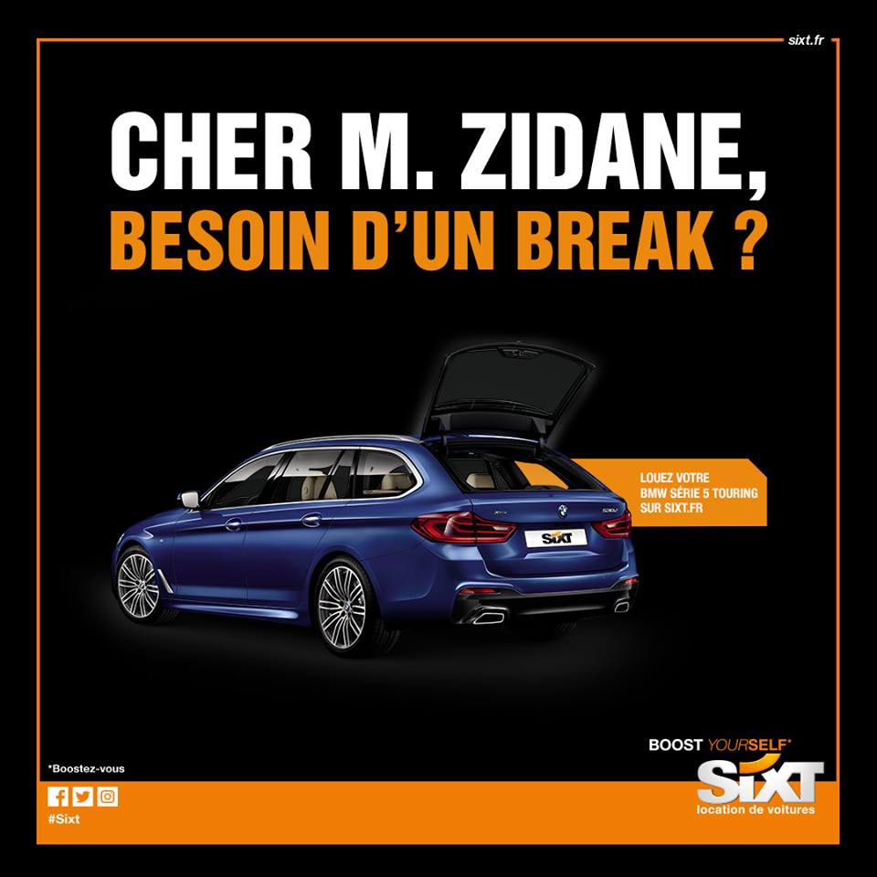 Publicité SIXT : Cher M. Zidane, besoin d’un break ?