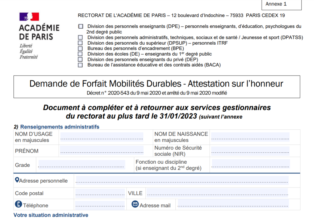 formulaire de demande de forfait mobilités durables